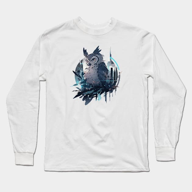 Cyber punk owl Long Sleeve T-Shirt by etherElric